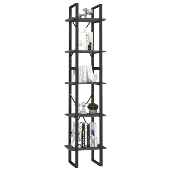 5 Tier Book Cabinet Grey 40X30x175 Cm Pinewood Bookshelves