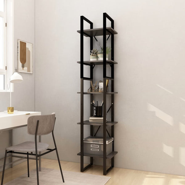 5 Tier Book Cabinet Grey 40X30x175 Cm Pinewood Bookshelves