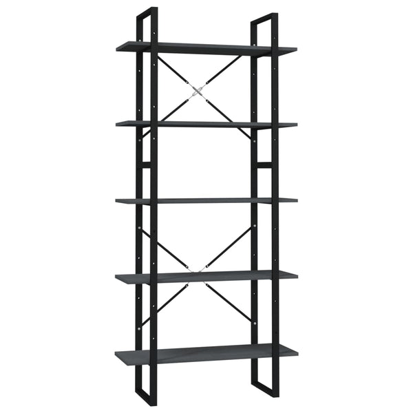 5 Tier Book Cabinet Grey 80X30x175 Cm Pinewood Bookshelves