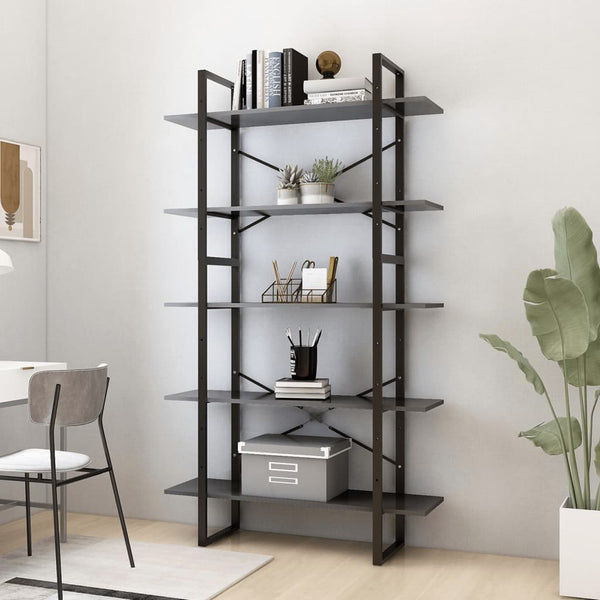 5 Tier Book Cabinet Grey 100X30x175 Cm Engineered Wood Bookshelves
