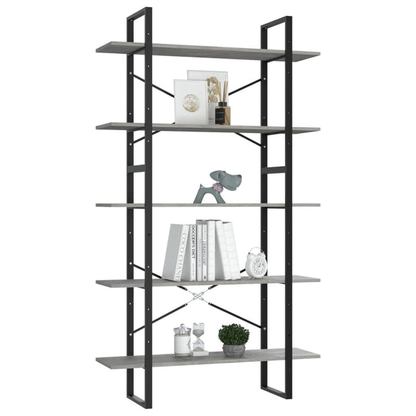 Bookshelves 5 Tier Book Cabinet Concrete Grey 100X30x175 Cm Engineered Wood