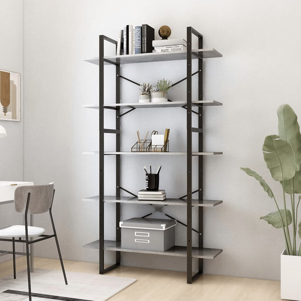 Bookshelves 5 Tier Book Cabinet Concrete Grey 100X30x175 Cm Engineered Wood