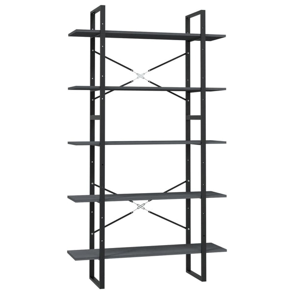 5 Tier Book Cabinet Grey 100X30x175 Cm Pinewood Bookshelves