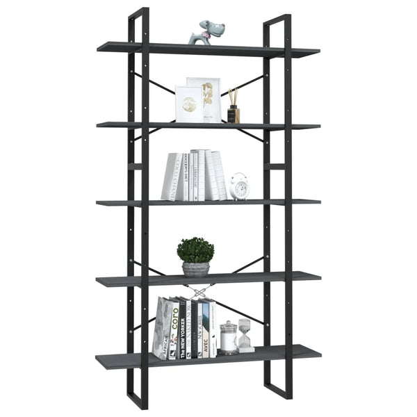 5 Tier Book Cabinet Grey 100X30x175 Cm Pinewood Bookshelves
