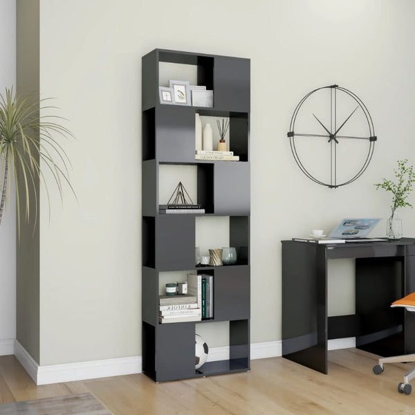 Book Cabinet Room Divider High Gloss Grey 60X24x186 Cm