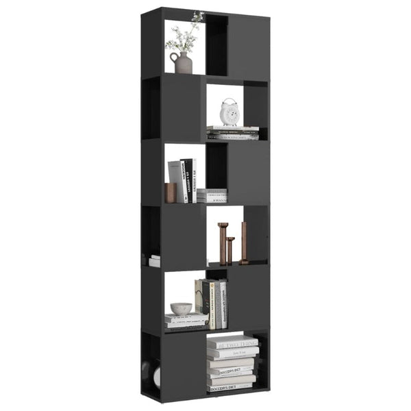 Book Cabinet Room Divider High Gloss Grey 60X24x186 Cm