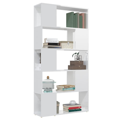 Book Cabinet Room Divider High Gloss White 80X24x155 Cm Engineered Wood Bookshelves