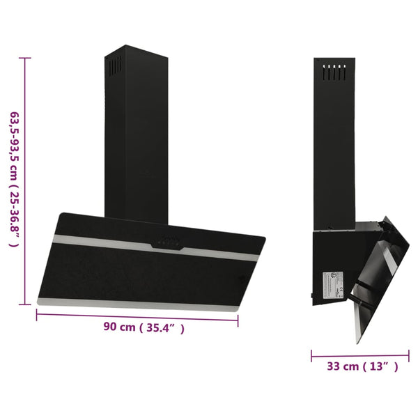 Wall Range Hood 90 Cm Steel And Tempered Glass Black Rangehoods