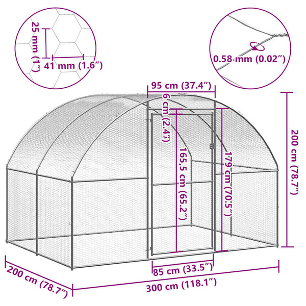 Vidaxl Outdoor Chicken Coop 3X2x2 M Galvanised Steel Poultry Cages