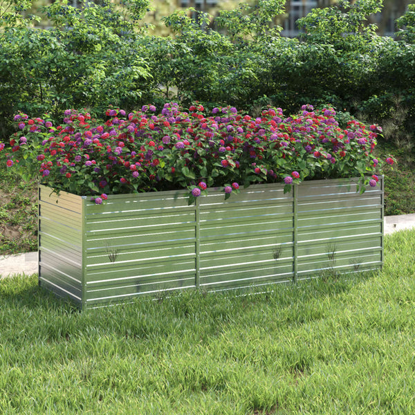Garden Raised Bed 240X80x77 Cm Galvanized Steel Silver Raised Garden Beds