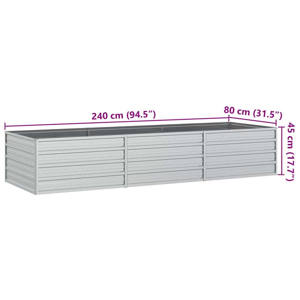 Vidaxl Garden Raised Bed 240X80x45 Cm Galvanized Steel Silver Raised Garden Beds