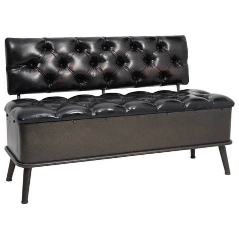 Storage Bench With Backrest 110 Cm Black Faux Leather Benches