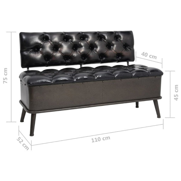 Storage Bench With Backrest 110 Cm Black Faux Leather