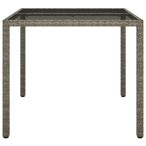 Garden Table 90X90x75 Cm Tempered Glass And Poly Rattan Grey