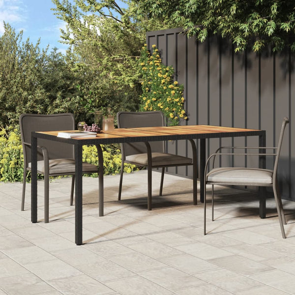 Garden Table 190X90x75 Cm Poly Rattan And Acacia Wood Black Patio & Garden Tables