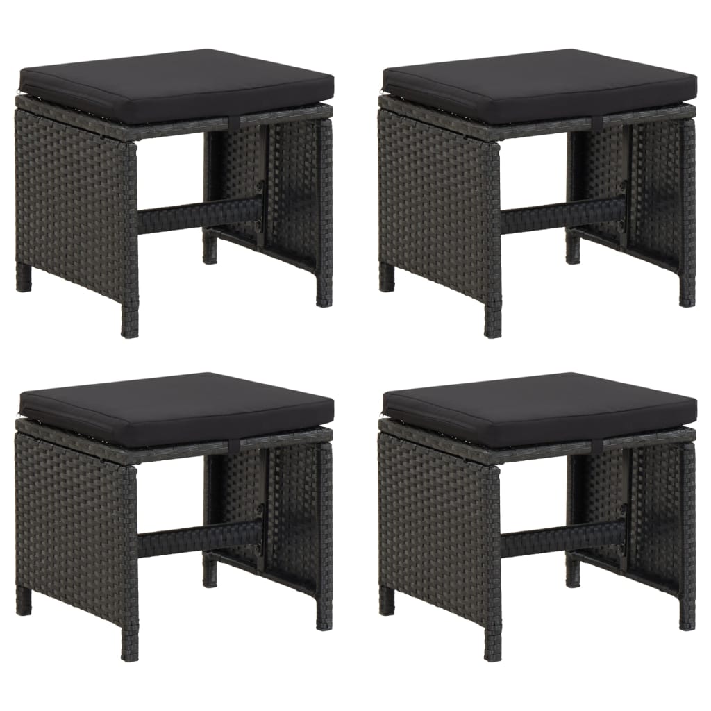 Garden Stools 4 Pcs With Cushions Poly Rattan Black Benches Bar Stools