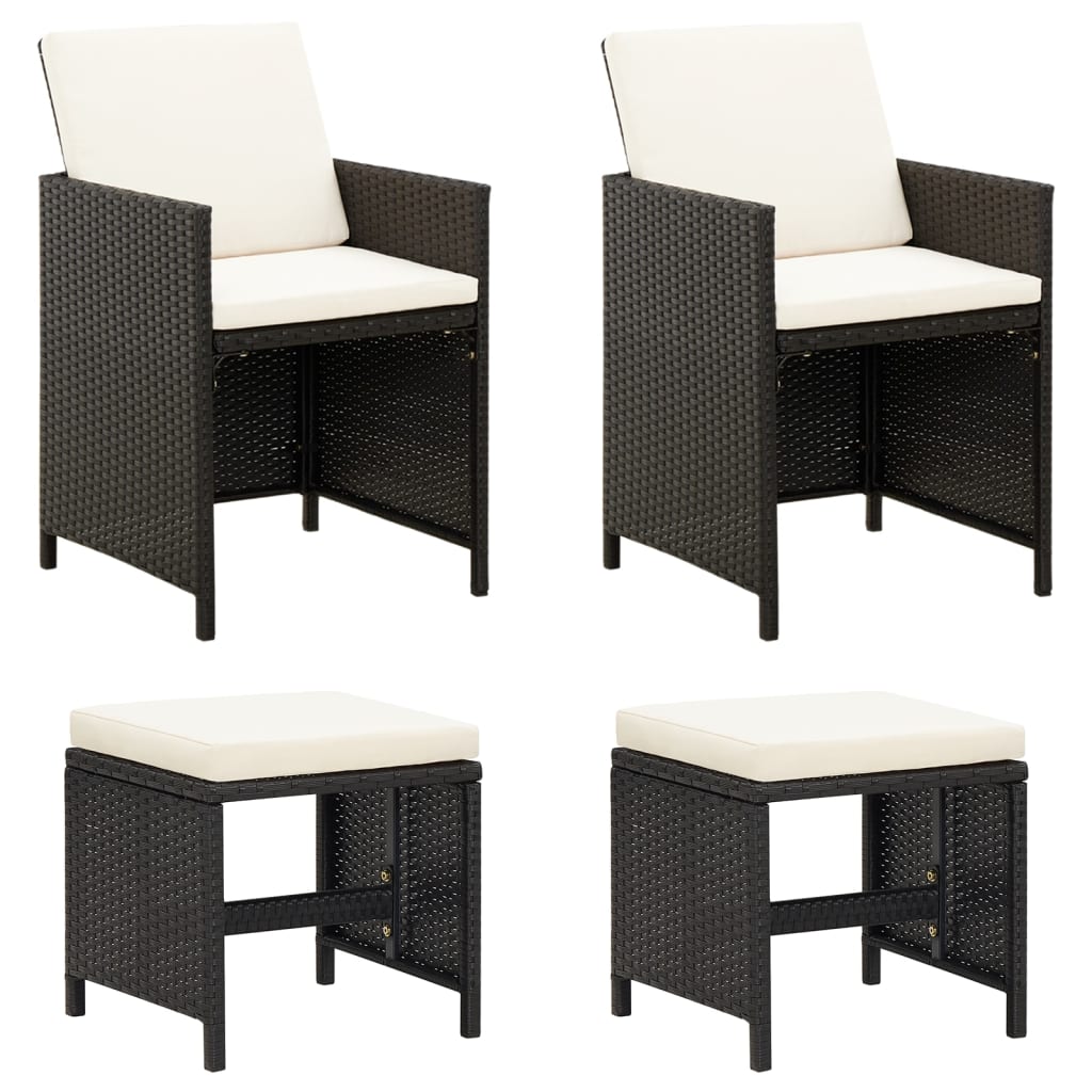 4 Piece Garden Chair And Stool Set Poly Rattan Black Patio Chairs