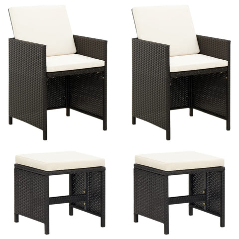 4 Piece Garden Chair And Stool Set Poly Rattan Black Patio Chairs