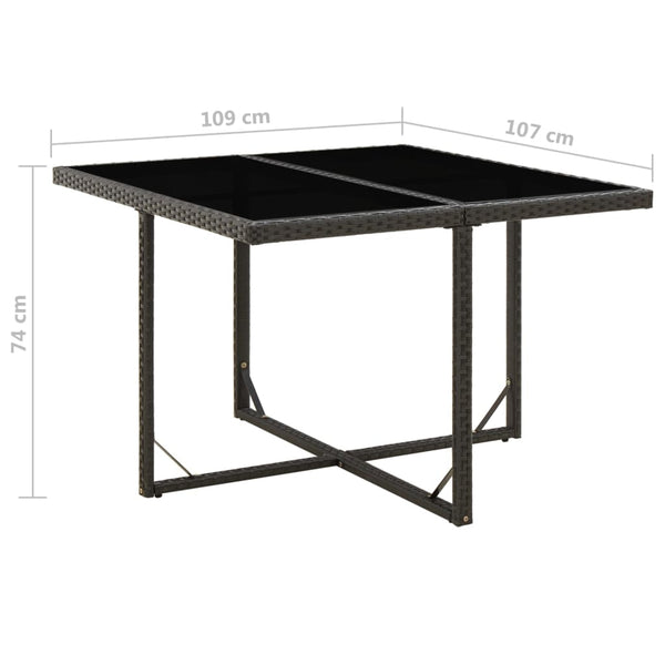 Garden Table Black 109X107x74 Cm Poly Rattan And Glass Patio & Garden Tables