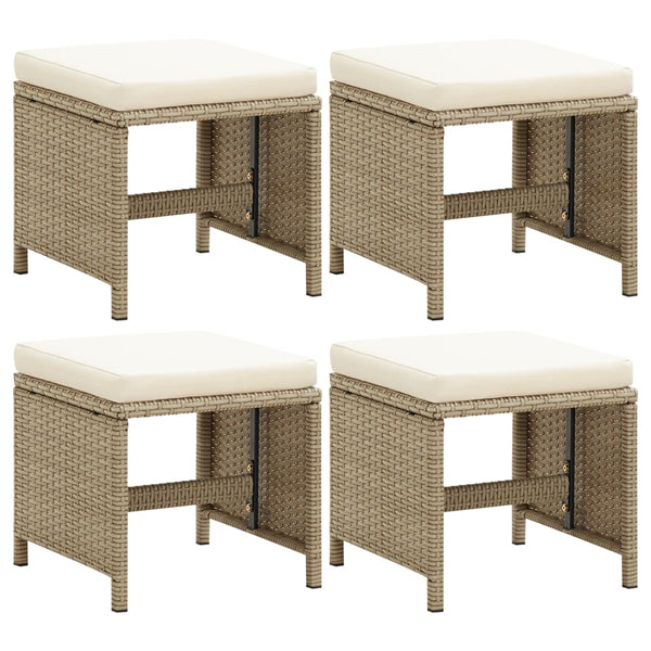 Vidaxl Garden Stools 4 Pcs With Cushions Poly Rattan Beige Benches Bar Stools