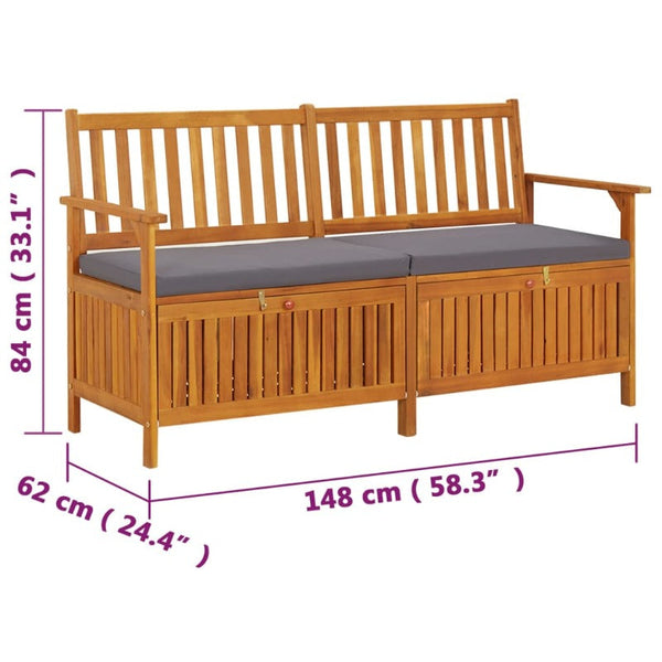 Storage Bench With Cushion 148 Cm Solid Wood Acacia