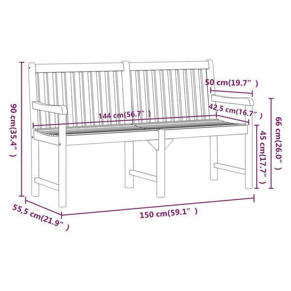 Garden Bench 150 Cm Solid Acacia Wood Patio Benches