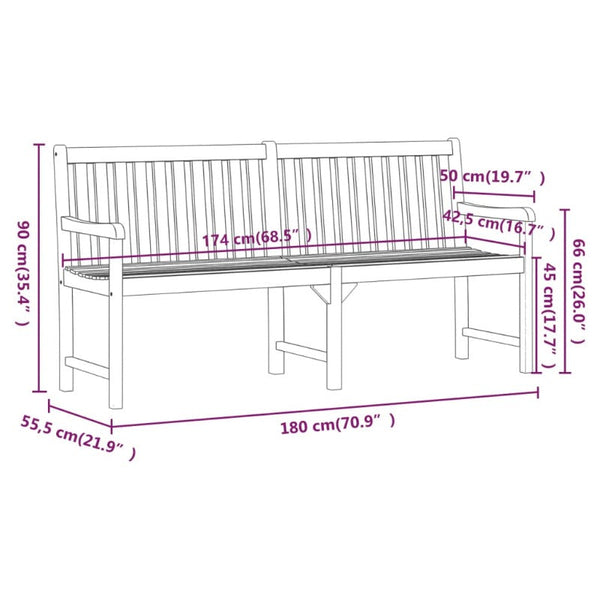 Vidaxl Garden Bench Solid Acacia Wood 180 X 55.5 90 Cm Patio Benches