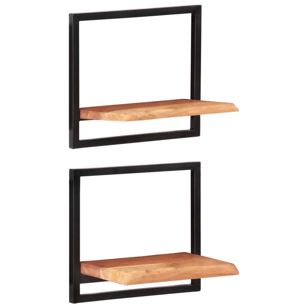 2 Pcs 40X24x35 Cm Solid Wood Acacia And Steel Wall Shelves