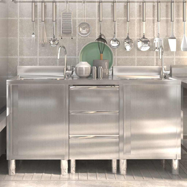 Vidaxl Commercial Kitchen Cabinets 3 Pcs Stainless Steel Cabinets & Cupboards