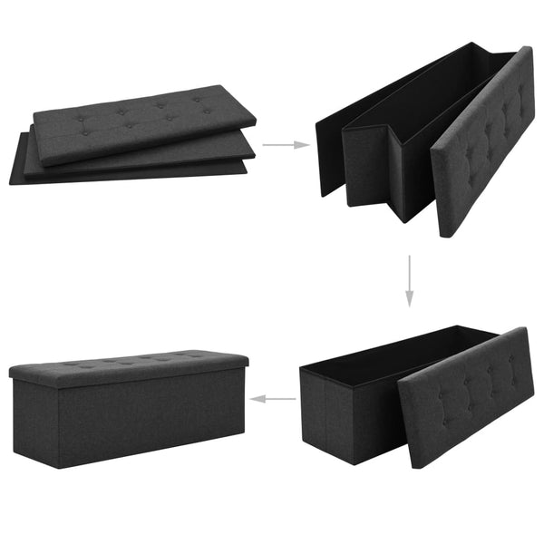 Vidaxl Folding Storage Bench Black Faux Linen Storage Boxes