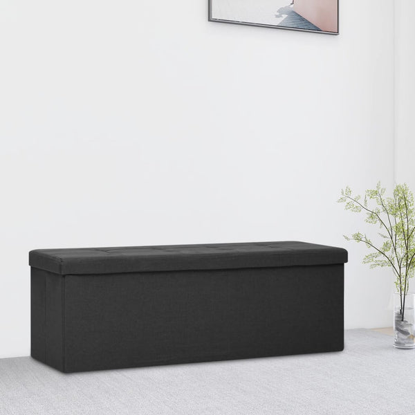 Vidaxl Folding Storage Bench Black Faux Linen Storage Boxes
