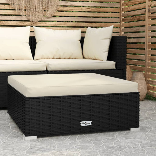 Garden Footrest With Cushion Black 70X70x30 Cm Poly Rattan Ottomans Footstools & Poufs