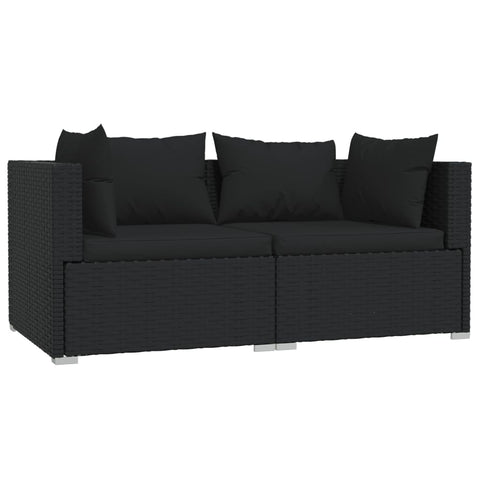 2-Seater Sofa With Cushions Black Poly Rattan