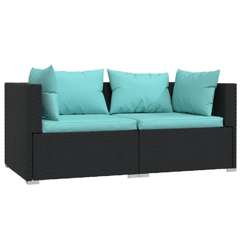 2 Seater Sofa With Cushions Black Poly Rattan Patio Chairs