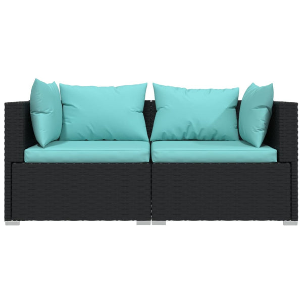 2 Seater Sofa With Cushions Black Poly Rattan Patio Chairs