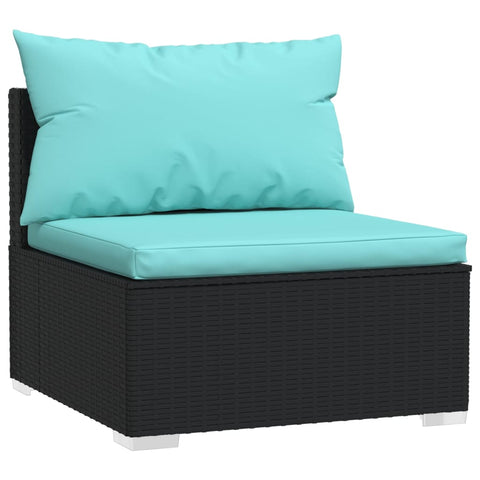 Garden Middle Sofa With Cushions Black Poly Rattan Patio Chairs