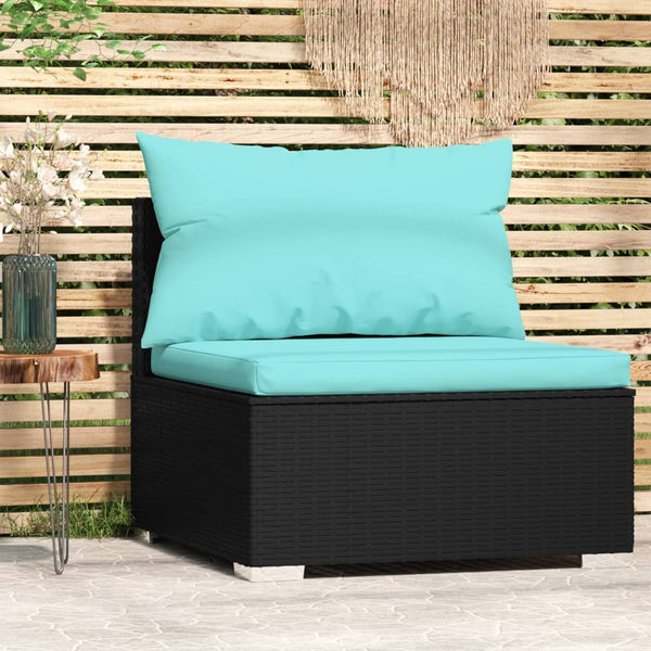 Garden Middle Sofa With Cushions Black Poly Rattan Patio Chairs