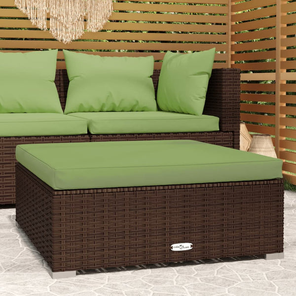 Garden Footrest With Cushion Brown 70X70x30 Cm Poly Rattan Ottomans Footstools & Poufs