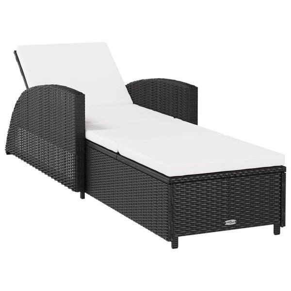 Vidaxl Sun Lounger With Cream White Cushion Poly Rattan Black Loungers