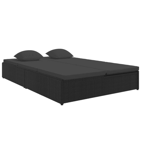 Convertible Sun Bed With Cushions Poly Rattan Black Loungers