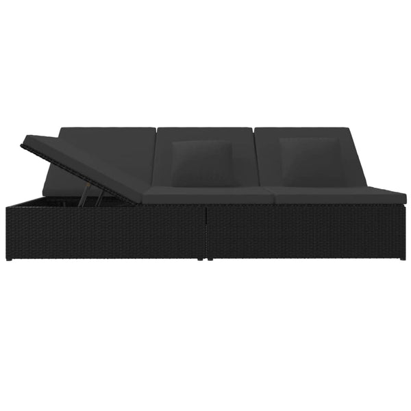 Convertible Sun Bed With Cushions Poly Rattan Black Loungers