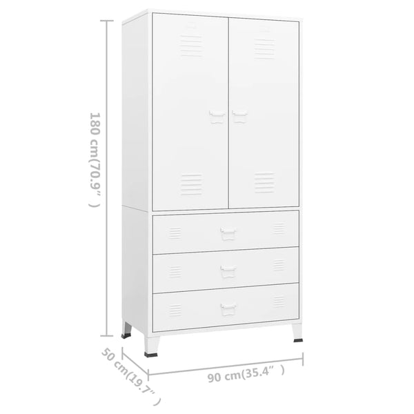 Vidaxl Industrial Wardrobe White 90X50x180 Cm Metal Wardrobes
