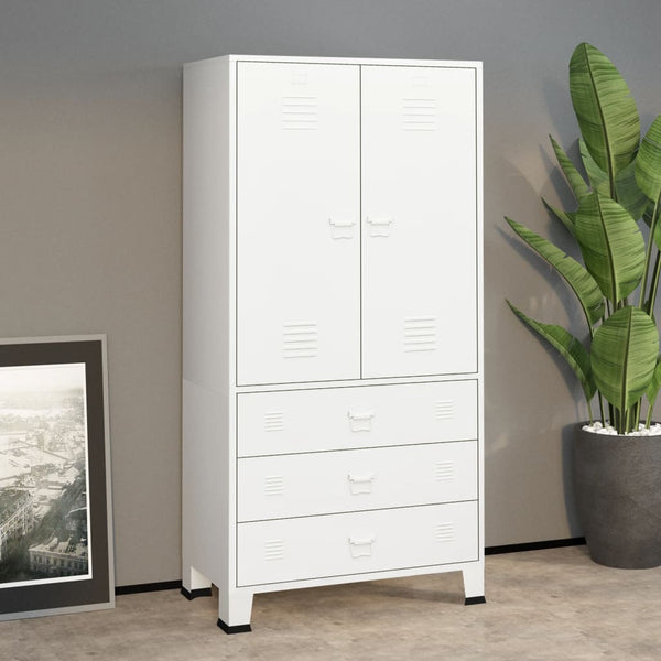 Vidaxl Industrial Wardrobe White 90X50x180 Cm Metal Wardrobes
