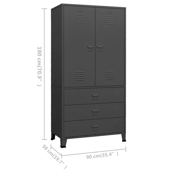 Vidaxl Industrial Wardrobe Anthracite 90X50x180 Cm Metal Cabinets & Cupboards