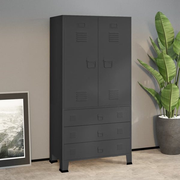 Vidaxl Industrial Wardrobe Anthracite 90X50x180 Cm Metal Cabinets & Cupboards