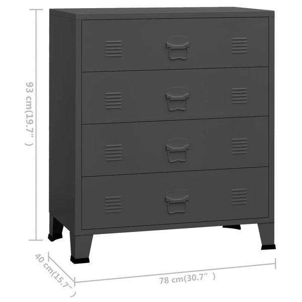 Industrial Drawer Cabinet Anthracite 78X40x93 Cm Metal Cabinets & Cupboards