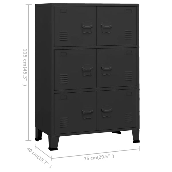 Vidaxl Industrial Storage Chest Black 75X40x115 Cm Metal Cabinets & Cupboards