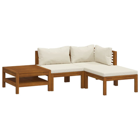 4 Piece Garden Lounge Set With Cream Cushion Solid Acacia Wood Patio Furniture Sets