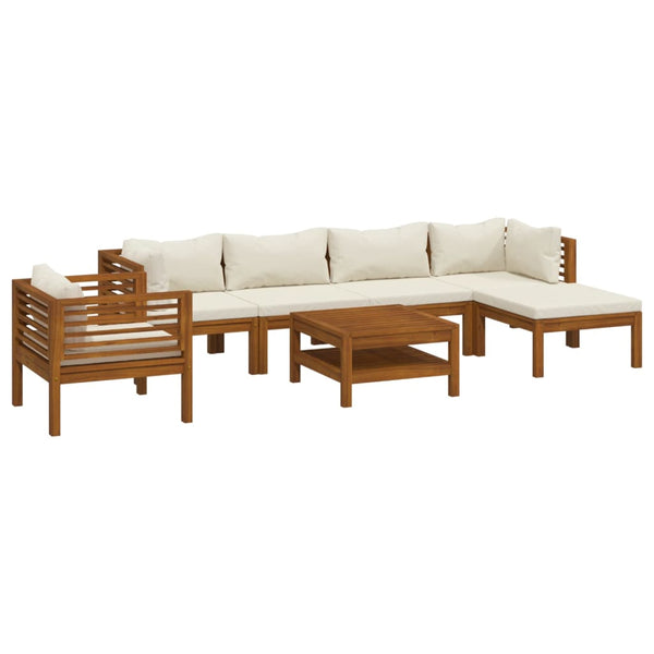 7 Piece Garden Lounge Set With Cream Cushion Solid Acacia Wood Patio Furniture Sets