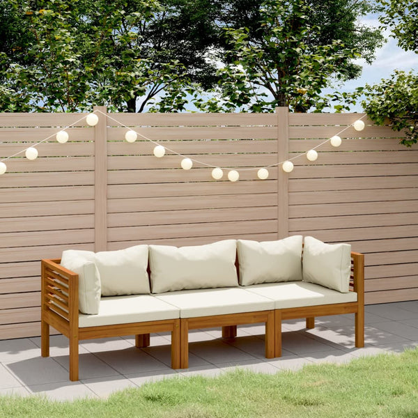 3 Seater Garden Sofa With Cream Cushion Solid Acacia Wood Patio Chairs